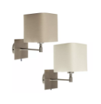 Picture of Modern Plug-In Wall Light, Square Fabric Lampshade with Brushed Chrome Fixture for Bedroom, Hotel & Living Room