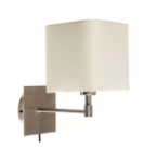 Picture of Modern Plug-In Wall Light, Square Fabric Lampshade with Brushed Chrome Fixture for Bedroom, Hotel & Living Room