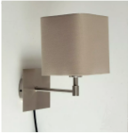 Picture of Modern Plug-In Wall Light, Square Fabric Lampshade with Brushed Chrome Fixture for Bedroom, Hotel & Living Room