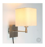 Picture of Modern Plug-In Wall Light, Square Fabric Lampshade with Brushed Chrome Fixture for Bedroom, Hotel & Living Room