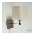 Picture of Modern Plug-In Wall Light, Square Fabric Lampshade with Brushed Chrome Fixture for Bedroom, Hotel & Living Room