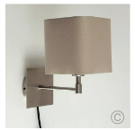 Picture of Modern Plug-In Wall Light, Square Fabric Lampshade with Brushed Chrome Fixture for Bedroom, Hotel & Living Room