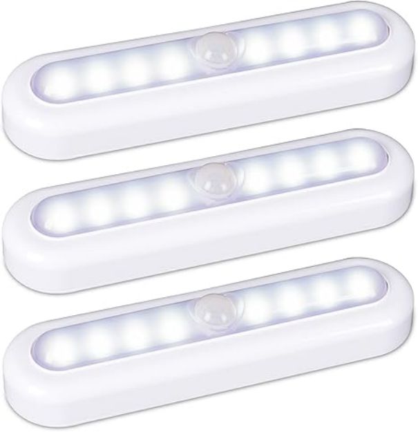 Picture of 7-inch Motion Sensor LED Lights, Wireless Stick-On High CRI Battery-Powered Night Lights for Stairs, Closets, Cabinets & Hallways, Cool White (3 Pack)