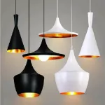 Picture of Industrial Pendant Light with Black & White Shade,  Ceiling Hanging Lamp for Kitchen & Dining