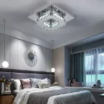 Picture of Luxe Square Crystal LED Chandelier, Modern Chrome Ceiling Light Fixture 