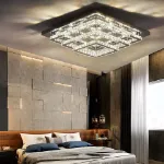 Picture of Luxe Square Crystal LED Chandelier, Modern Chrome Ceiling Light Fixture 