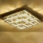 Picture of Luxe Square Crystal LED Chandelier, Modern Chrome Ceiling Light Fixture 