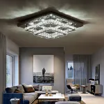 Picture of Luxe Square Crystal LED Chandelier, Modern Chrome Ceiling Light Fixture 