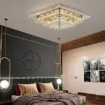 Picture of Luxe Square Crystal LED Chandelier, Modern Chrome Ceiling Light Fixture 