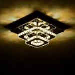 Picture of Luxe Square Crystal LED Chandelier, Modern Chrome Ceiling Light Fixture 