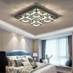 Picture of Luxe Square Crystal LED Chandelier, Modern Chrome Ceiling Light Fixture 