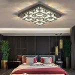 Picture of Luxe Square Crystal LED Chandelier, Modern Chrome Ceiling Light Fixture 