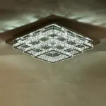 Picture of Luxe Square Crystal LED Chandelier, Modern Chrome Ceiling Light Fixture 