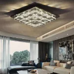 Picture of Luxe Square Crystal LED Chandelier, Modern Chrome Ceiling Light Fixture 