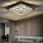 Picture of Luxe Square Crystal LED Chandelier, Modern Chrome Ceiling Light Fixture 