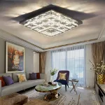 Picture of Luxe Square Crystal LED Chandelier, Modern Chrome Ceiling Light Fixture 