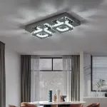 Picture of Luxe Square Crystal LED Chandelier, Modern Chrome Ceiling Light Fixture 