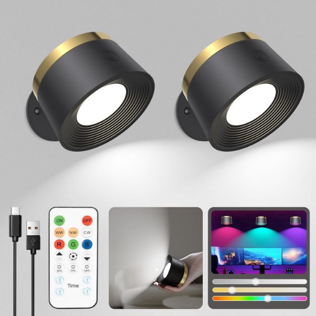 Picture of Magnetic Rechargeable Wall Lights 2 Pack – Remote & Touch Control, 3 Color Temperatures