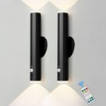 Picture of Battery Operated Wall Lights – LED Rechargeable Sconces with Motion Sensor & Remote, Dimmable & Color Changing for Living Room, Bedroom, Hallway – Black (Pack of 2)