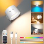 Picture of Wireless LED Wall Lamp – Rechargeable, Touch & Remote Control, 360° Rotatable, Up and Down Light, Dimmable, Timer, 12 RGB Colors, 3 Ambient Modes 