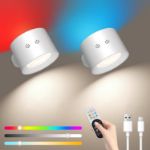 Picture of Wireless LED Wall Lamp – Rechargeable, Touch & Remote Control, 360° Rotatable, Up and Down Light, Dimmable, Timer, 12 RGB Colors, 3 Ambient Modes 