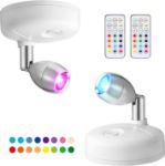 Picture of Wireless LED Spotlights – RGB Battery-Powered Art & Picture Lights, Remote Control, Dimmable, Timer, Mini Puck Lights for Wall & Hallway (Pack of 2)