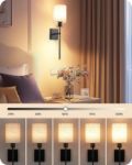 Picture of Modern LED Wall Lamp – Battery Operated, Rechargeable, Dimmable with  USB Charging Bulbs with Remote & Modern Linen Lampshade Wall Light for Bedroom Hallway