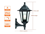 Picture of Traditional Style Black Outdoor Garden Security Porch Weatherproof Wall Light Lantern IP44 Rated Reversible 