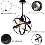 Picture of Black Industrial Ceiling Light - Round Pendant Lighting with Adjustable Height, Retro Chandeliers Ceiling Light Fitting 