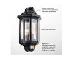 Picture of Black Outdoor Security Light - PIR Motion Sensor Wall Lantern, IP44 Waterproof, Mains Powered for Garden, Porch & Pathway