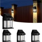 Picture of Solar Fence Lights- Waterproof LED Wall Lights with PIR Motion Sensor, Dusk to Dawn Auto On/Off for Garden, Patio & Yard (2 Pack) 