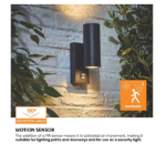 Picture of PIR Outdoor Wall Light with Motion Sensor – Up & Down Security Light, IP44 Waterproof, Black GU10 LED Fixture for Porch, Garden, Driveway