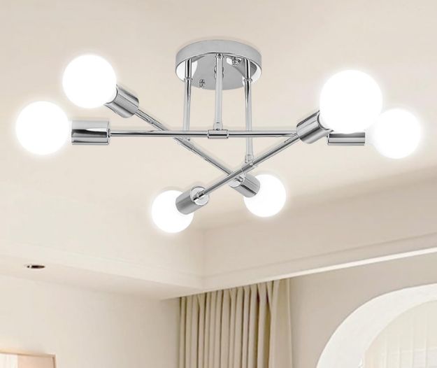 Picture of  Silver Ceiling Chandelier, 6-Light Modern Ceiling Lamp, E27 Hallway Light Fixture for Bedroom, Living Room & Kitchen, Contemporary Home Lighting