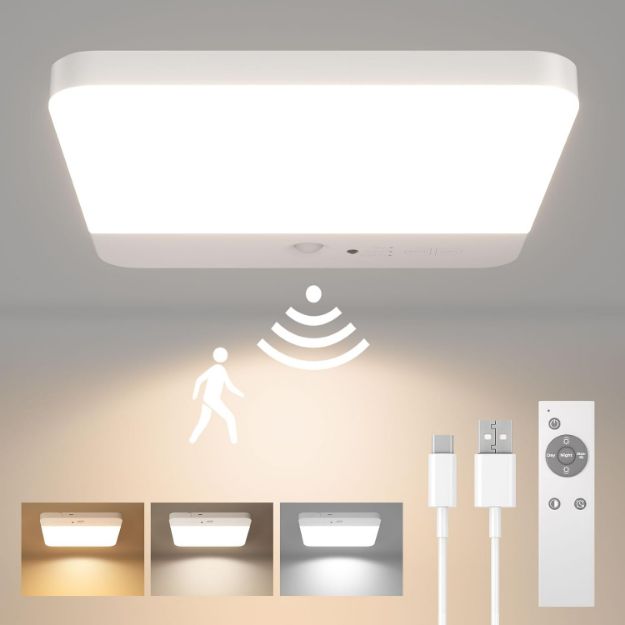 Picture of  LED Ceiling Light Motion Sensor, Cordless Bathroom Ceiling Light Battery Operated, Rechargeable Magnetic Mount Shower Light for Bath,Porch,Stairs,Garage