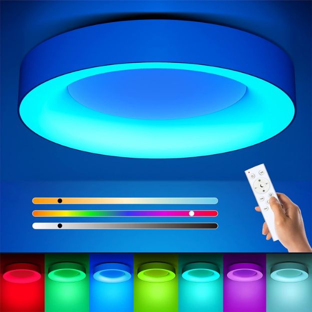 Picture of RGB LED Ceiling Light Dimmable with Remote – 24W Flush Mount, 3000K-6500K Adjustable Brightness, 2400LM, Color Changing for Living Room, Bedroom, Kitchen & Bathroom