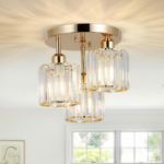 Picture of Modern Crystal Chandeliers Ceiling Light - 3-Light Black Semi Flush Mount Fixture for Living Room, Hallway, Bedroom & Kitchen