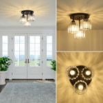 Picture of Modern Crystal Chandeliers Ceiling Light - 3-Light Black Semi Flush Mount Fixture for Living Room, Hallway, Bedroom & Kitchen