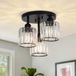 Picture of Modern Crystal Chandeliers Ceiling Light - 3-Light Black Semi Flush Mount Fixture for Living Room, Hallway, Bedroom & Kitchen