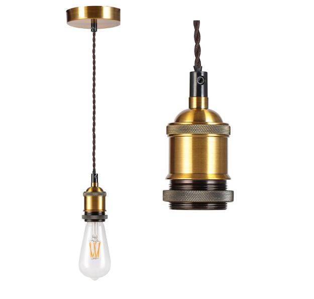 Picture of Retro Industrial Pendant Light Kit - Adjustable Brown Twisted Cord with E27 Lamp Holder