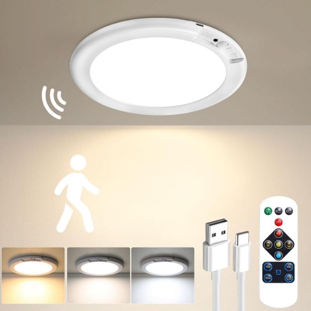 Picture of Rechargeable Motion Sensor Ceiling Light with Remote – Magnetic, Wireless & Battery-Powered for Shed, Loft, Bathroom & Garage