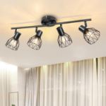 Picture of Industrial 3-Way Ceiling Spotlights – Adjustable Wire Cage Light Fittings for Kitchen, Bedroom, Living Room – E14 Base (Black)