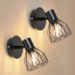 Picture of Industrial 3-Way Ceiling Spotlights – Adjustable Wire Cage Light Fittings for Kitchen, Bedroom, Living Room – E14 Base (Black)