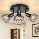 Picture of Industrial 3-Way Ceiling Spotlights – Adjustable Wire Cage Light Fittings for Kitchen, Bedroom, Living Room – E14 Base (Black)