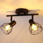 Picture of Industrial 3-Way Ceiling Spotlights – Adjustable Wire Cage Light Fittings for Kitchen, Bedroom, Living Room – E14 Base (Black)