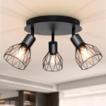 Picture of Industrial 3-Way Ceiling Spotlights – Adjustable Wire Cage Light Fittings for Kitchen, Bedroom, Living Room – E14 Base (Black)