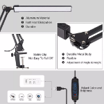 Picture of LED Clip-On Desk Lamp Dimmable Swing Arm Workbench Light for Study, Office & Reading