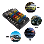 Picture of 12-Way Blade Fuse Box with Distribution Bar, 12V/32V Automotive & Marine Fuse Holder for Car, Boat, RV