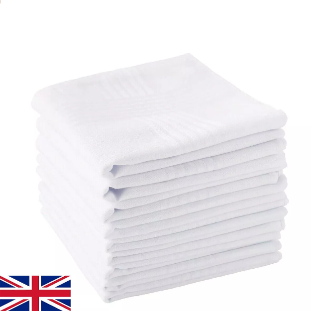 Picture of 12PCS Men’s Large White Cotton Handkerchiefs – Soft & Classic Square Hankies