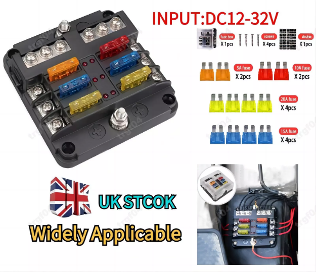 Picture of 6-Way Blade Fuse Box with Bus Bar, 12V/32V Auto Marine Fuse Holder for Car & Boat