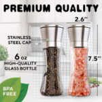 Picture of 2x Adjustable Stainless Steel Salt & Pepper Grinder Set, Manual Spice Mill Shaker